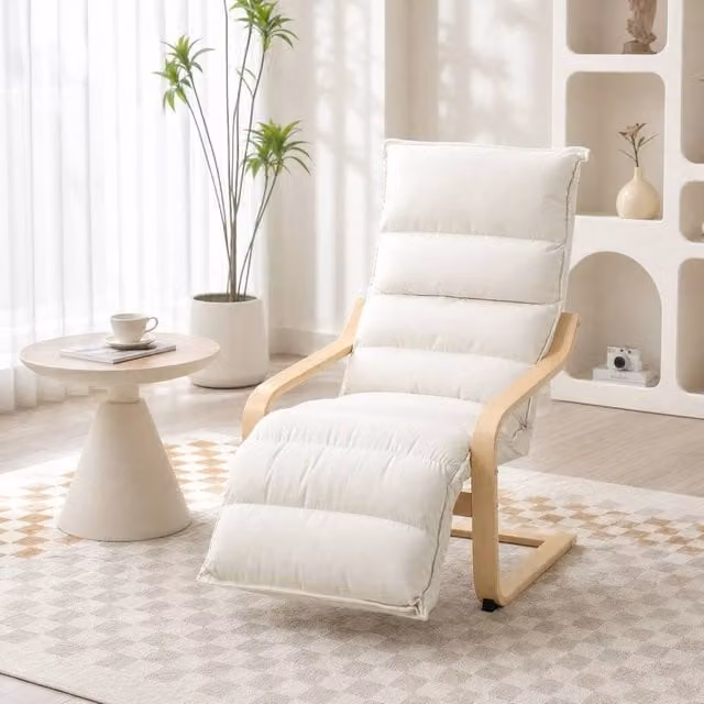 STILVORA Modern Relax Recliner Armchair with Ottoman in Beige Velvet and Birch Wood Frame