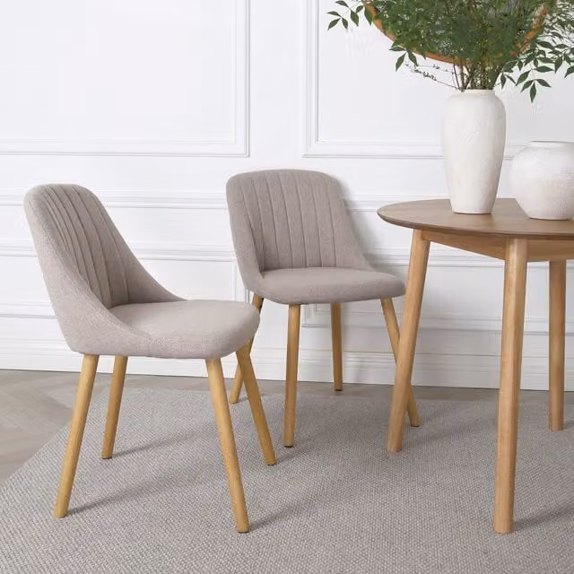 Home Garden Direct Emilia Dining Chairs in Beige Textured Linen with Rubberwood Frame