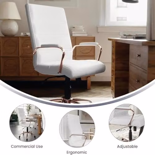 FWStyle White PU Leather Ergonomic Office Chair with Rose Gold Frame and Lumbar Support, W/D/H: 61.0 x 76.7 x 113.4 cm – 5