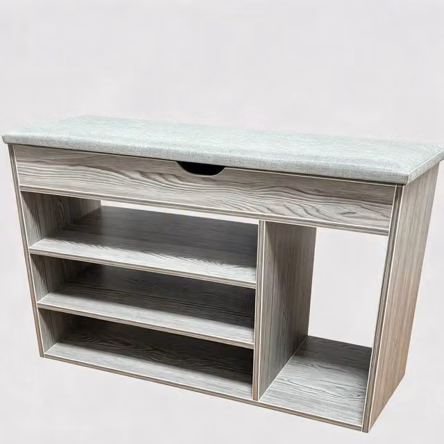 KORVIXA Grey Fabric Shoe Bench with Cushion Seat and Hallway Storage Rack Organiser