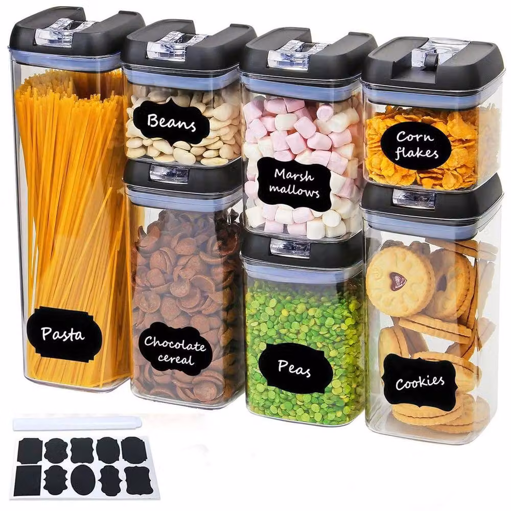 KORVIXA 7-Piece Airtight Food Storage Container Set in Black and Transparent Plastic and Silicone – 4