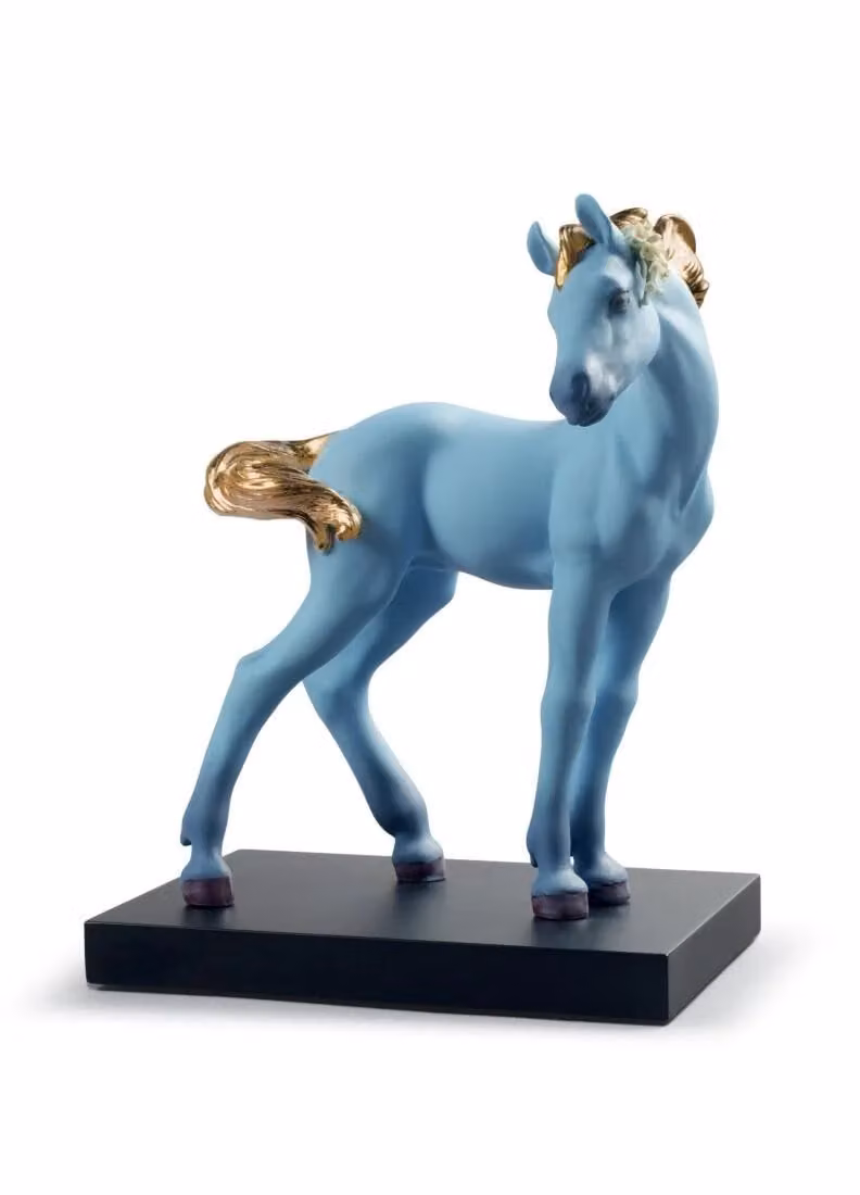 Lladró The Horse Limited Edition Porcelain Figurine in Blue and Gold
