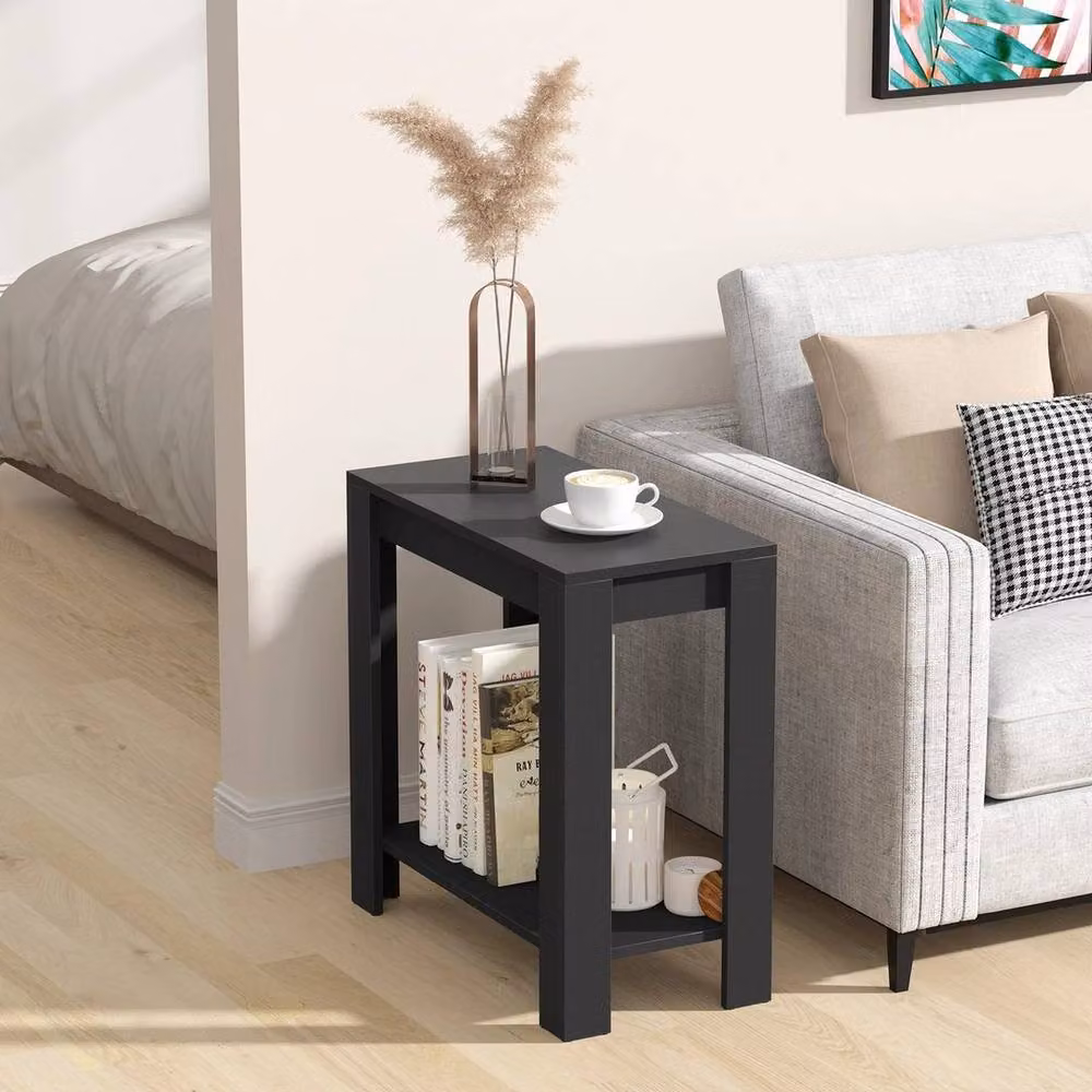 KORVIXA 2-Tier Modern Square End Table in Black, W/D/H: 100 x 100 x 60.45 cm – 4