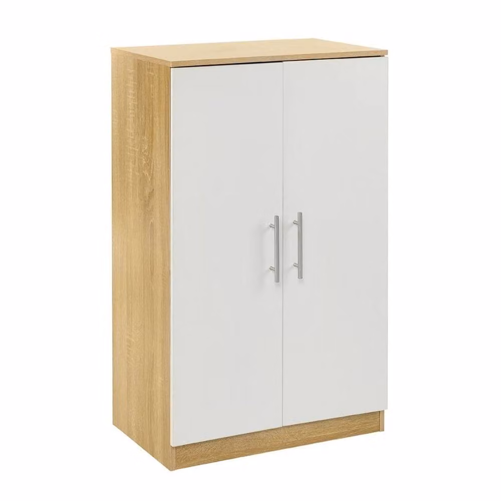 FORGEVIO White and Natural Oak 2-Door Shoe Storage Cabinet with Internal Shelves, W/D/H: 55 x 35.5 x 90 cm – 2