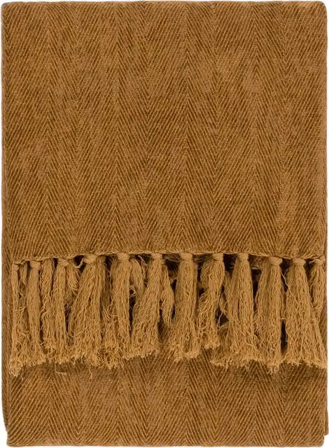 Harri Herringbone Fringed Woven Throw in Yellow and Brown