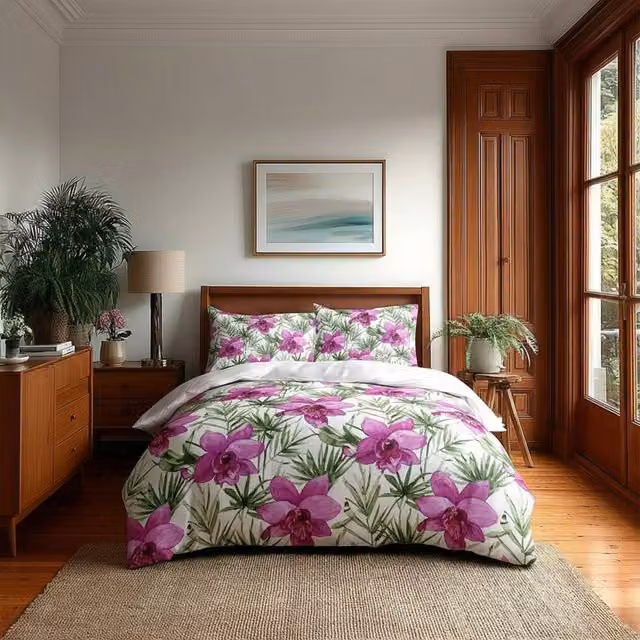 Snug City Floral Duvet Cover and Pillowcase Set in Pink and Purple, W/D/H: 135 x 200 cm and 90 x 200 cm – 1