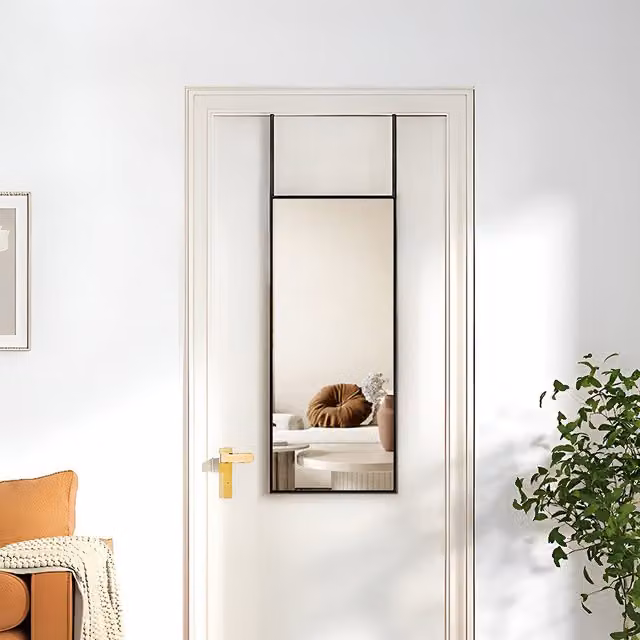 Livingandhome Rectangular Minimalist Metal Frame Wall Mirror in Black, Width: 78 cm