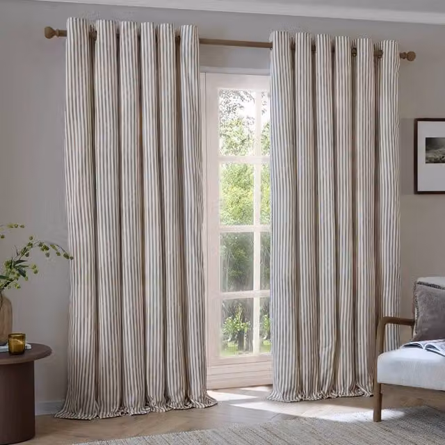 Yard Hebden Striped 100% Cotton Lined Eyelet Curtain Pair in Brown, Width: 229 cm, Drop: 229 cm