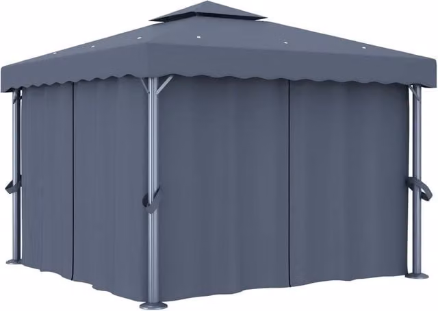 Berkfield Home Gazebo with Curtains and LED String Lights, Anthracite Dark Grey, W: 300 cm, D: 300 cm, H: 270 cm – 1