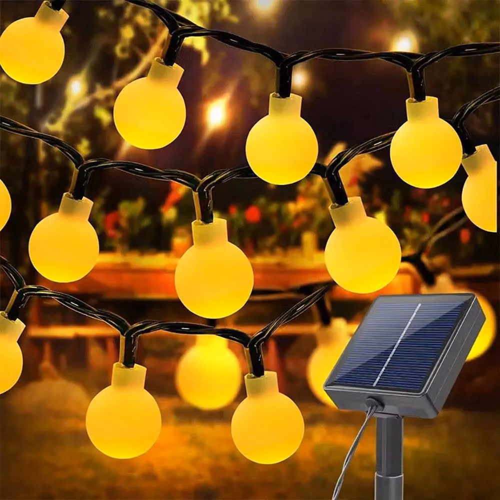 NESTLUNE Solar LED Ball String Lights in Warm White with Remote Control and Timer, 12m Outdoor Party Fairy Lights – 3