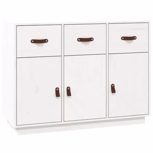 vidaXL White Lacquered Solid Pine Wood Sideboard W/D/H: 100 x 40 x 75 cm