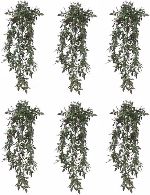 Leaf Pack of 6 Green Artificial Hanging Angel Fern Plants, UV and Fire Resistant, 76cm – 3