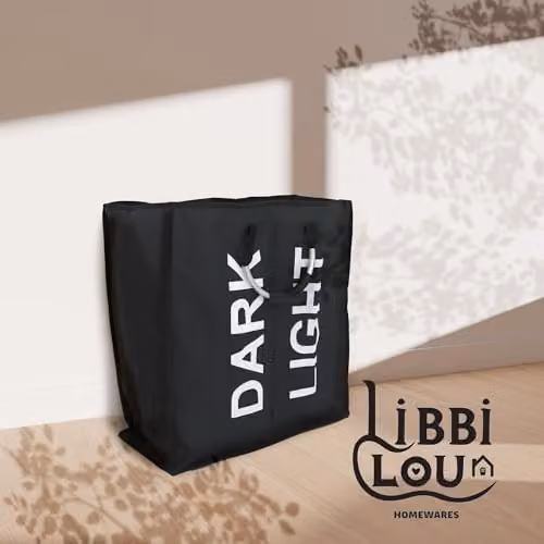 Libbi Lou Two Section Black Fabric Double Laundry Hamper with Handles W: 55 cm, D: 26 cm, H: 56 cm – 3