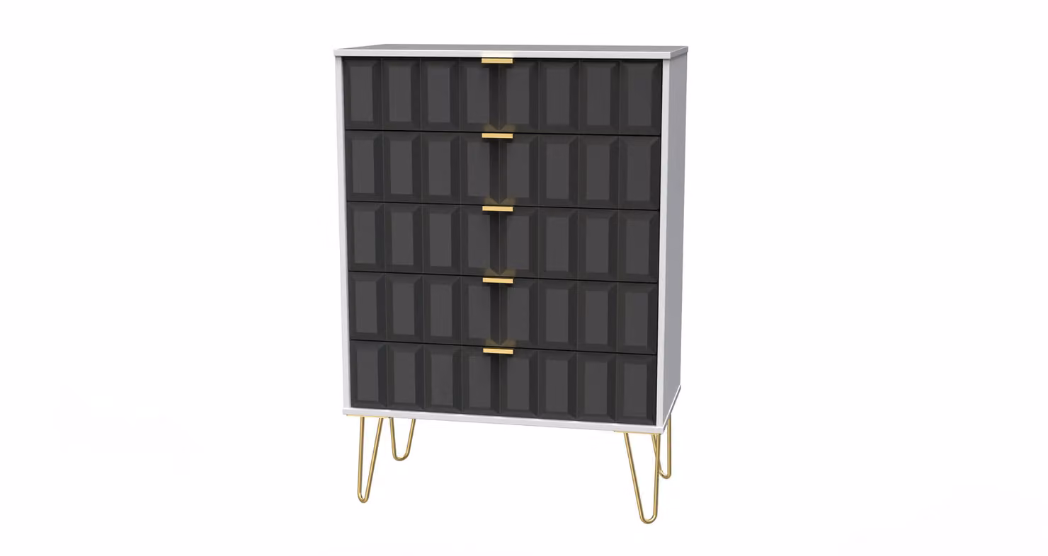Ready Assembled 2 U Metro 5 Drawer Chest in Dark Grey and Gold – 2
