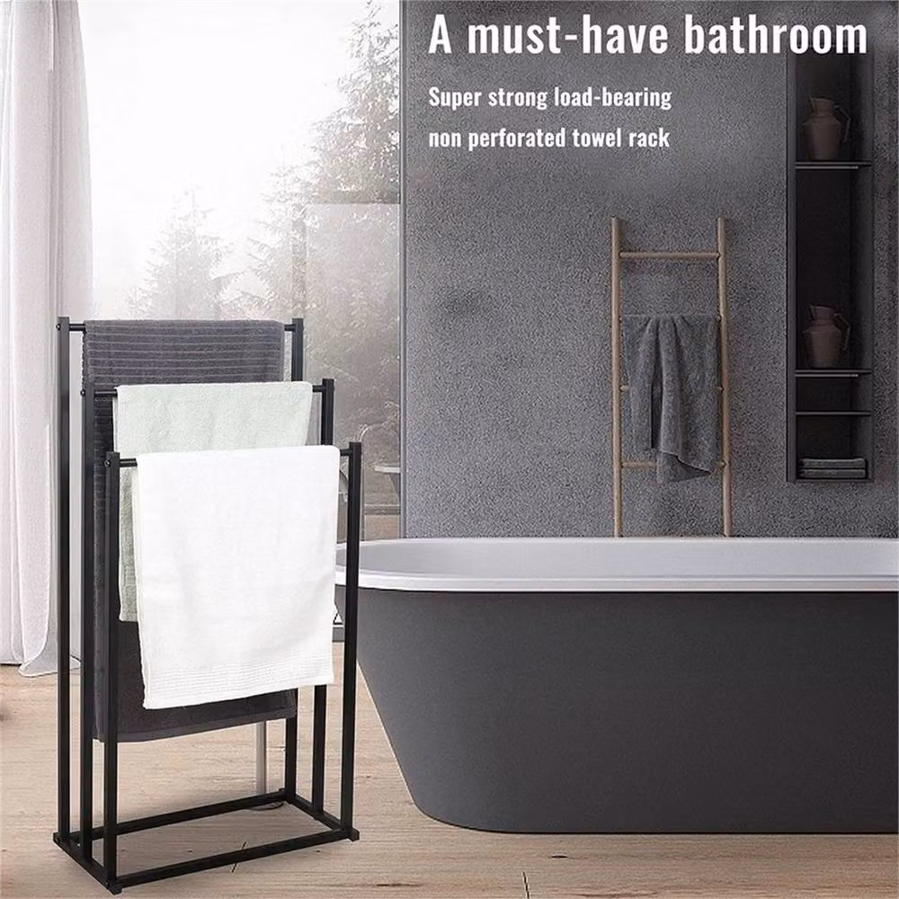 Nordara Black 3 Tier Freestanding Metal Towel Rail Storage Unit, W: 44.0 cm, D: 86.0 cm, H: 86.0 cm – 5
