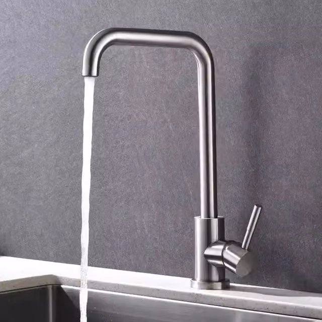 Havendro Modern Kitchen Sink Mixer Tap with Swivel Spout, Single Lever Mono Faucet in Silver Brushed Steel – 1