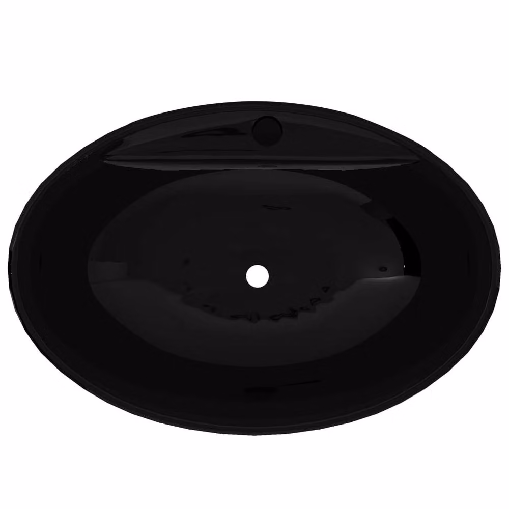 Berkfield Home Black Oval Ceramic Bathroom Sink Basin with Overflow – 3