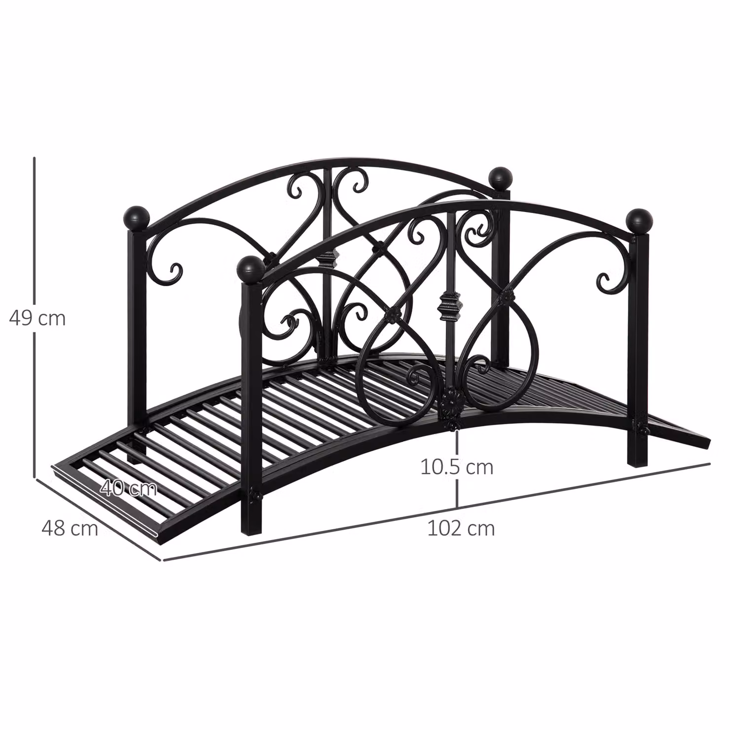 Outsunny Classic Metal Garden Bridge with Safety Railings in Black, W/D/H: 102 x 48 x 49 cm – 3