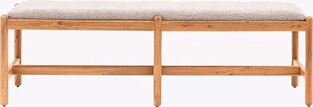 Perch & Parrow Lyon Modern Acacia Wood Dining Bench with Beige Bouclé Upholstery