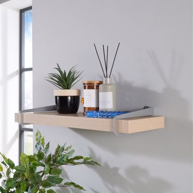 Kneer Keer Shelf Kit with Silver Metal Side Slide Brackets, Oak, Width: 60 cm