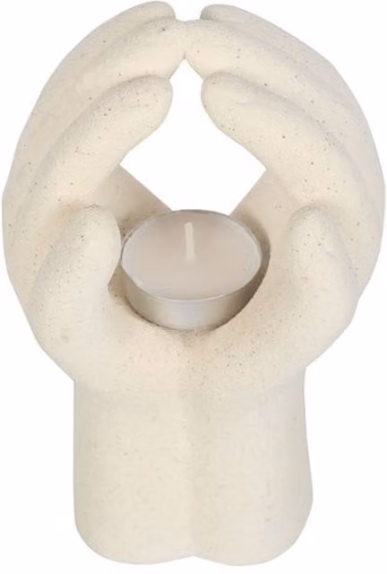 KDMK Praying Hands Tealight Holder in Beige, Silver and White