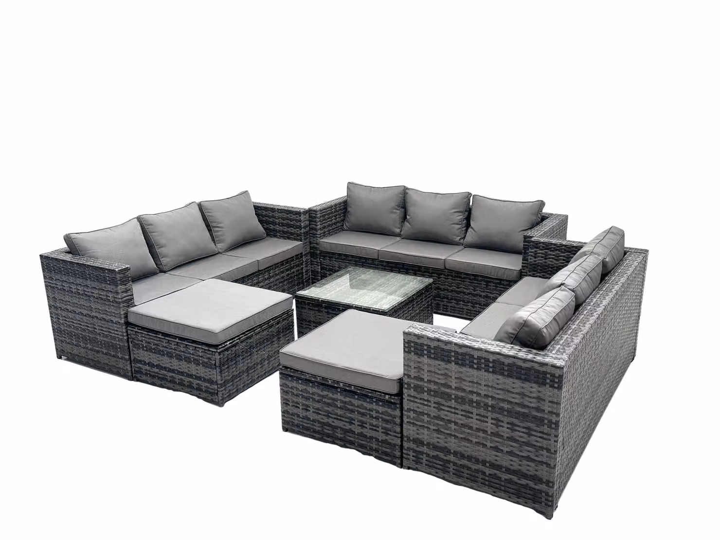 Fimous 11 Seater Patio Lounge Sofa Set with 2 Big Footstools in Dark Grey – 2