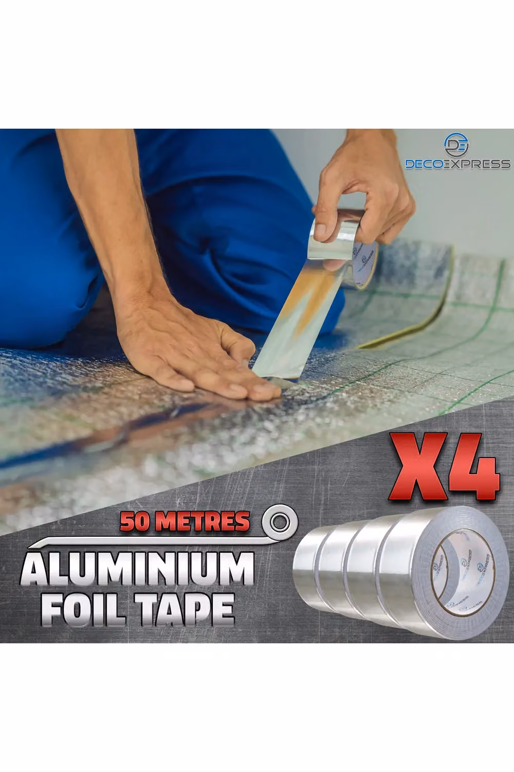 Deco Express Silver Aluminium Foil Insulation Tape, 4 Rolls (W: 4.5 cm, Length: 50 m per roll) – 7