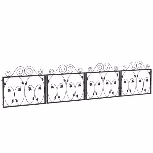 Outsunny 4 Pack Decorative Metal Garden Fencing and Patio Edging in Black