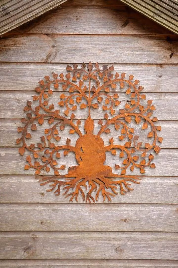 Inspirational Gifting Bodhi Buddha Round Metal Garden Wall Art Plaque, Brown, Diameter: 60 cm – 2