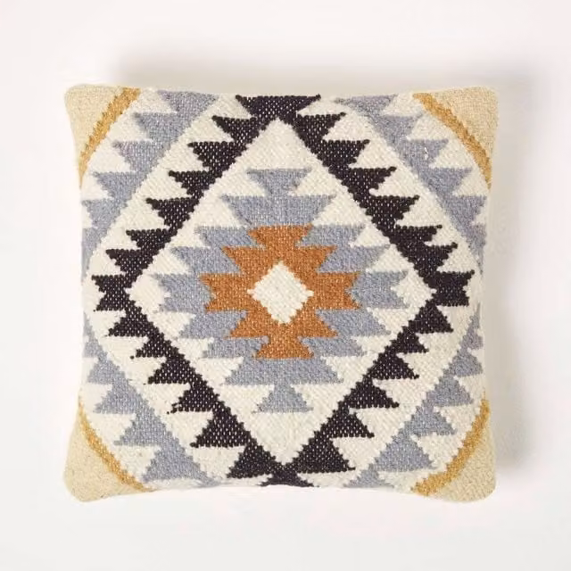 Homescapes Handwoven Ethnic Gold Kilim Cushion with Feather Filling, W/D/H: 45 x 45 x 45 cm – 1