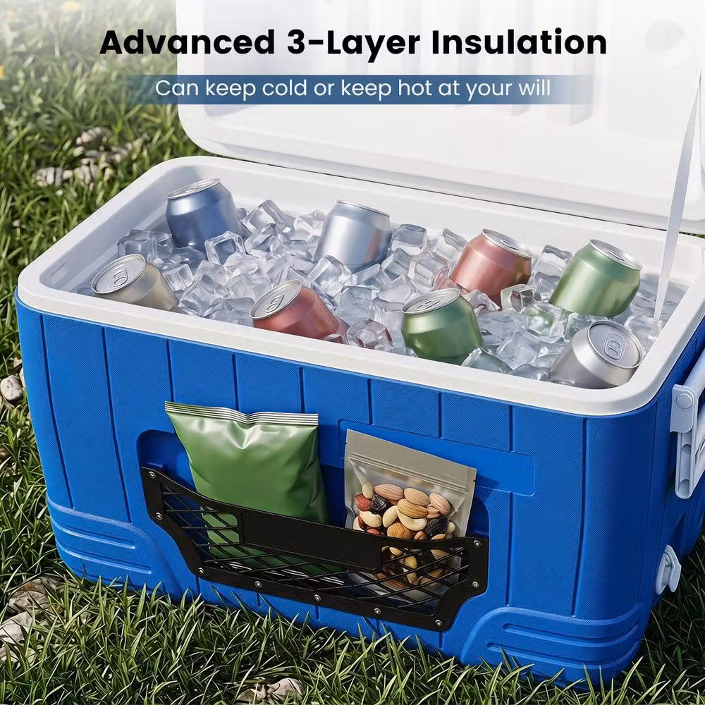 Costway 45L Insulated Portable Hard Shell Ice Chest with Mesh Pocket, Blue – 6