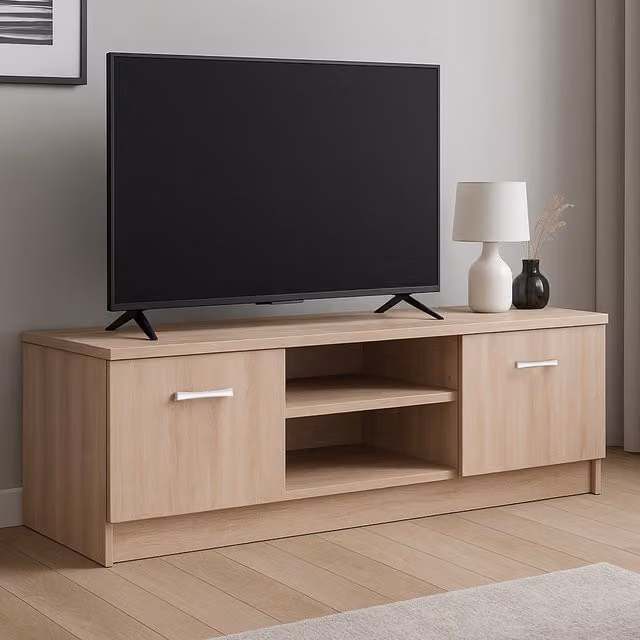 Heze Furniture Modern Compact TV Unit with Storage in Brown and Yellow