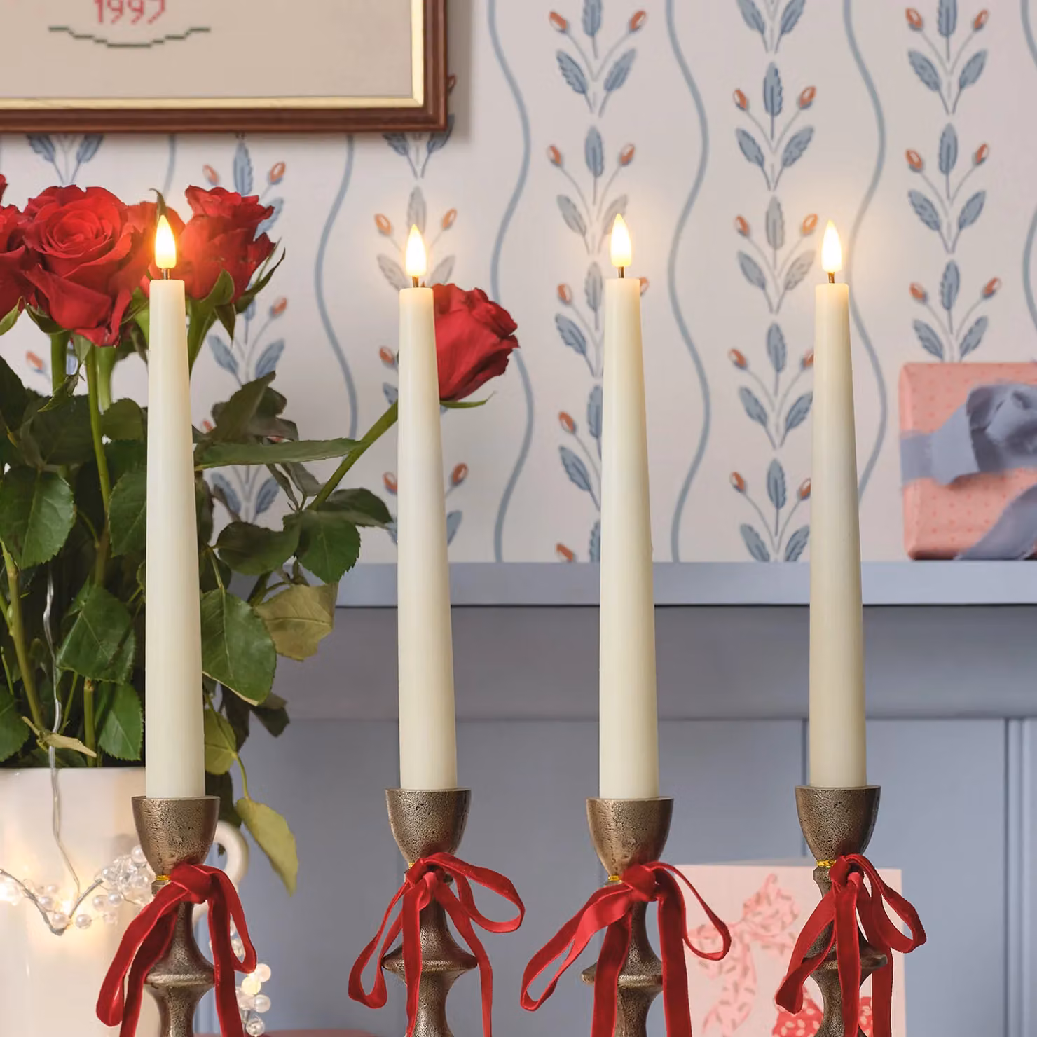 Lights4fun TruGlow Ivory Wax LED Taper Candles with Remote Control and Flicker Effect, Set of 4