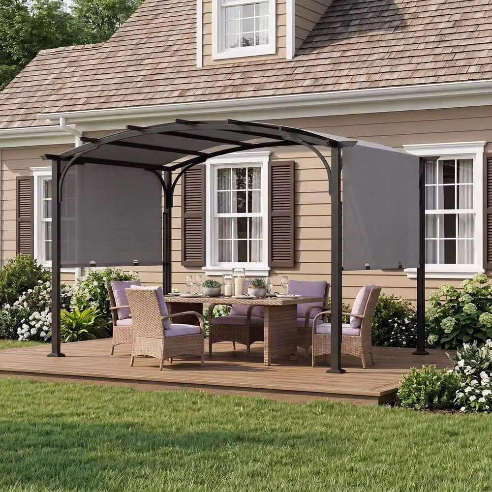 Gymax Retractable Arched Garden Pergola with Grey Canopy – 7
