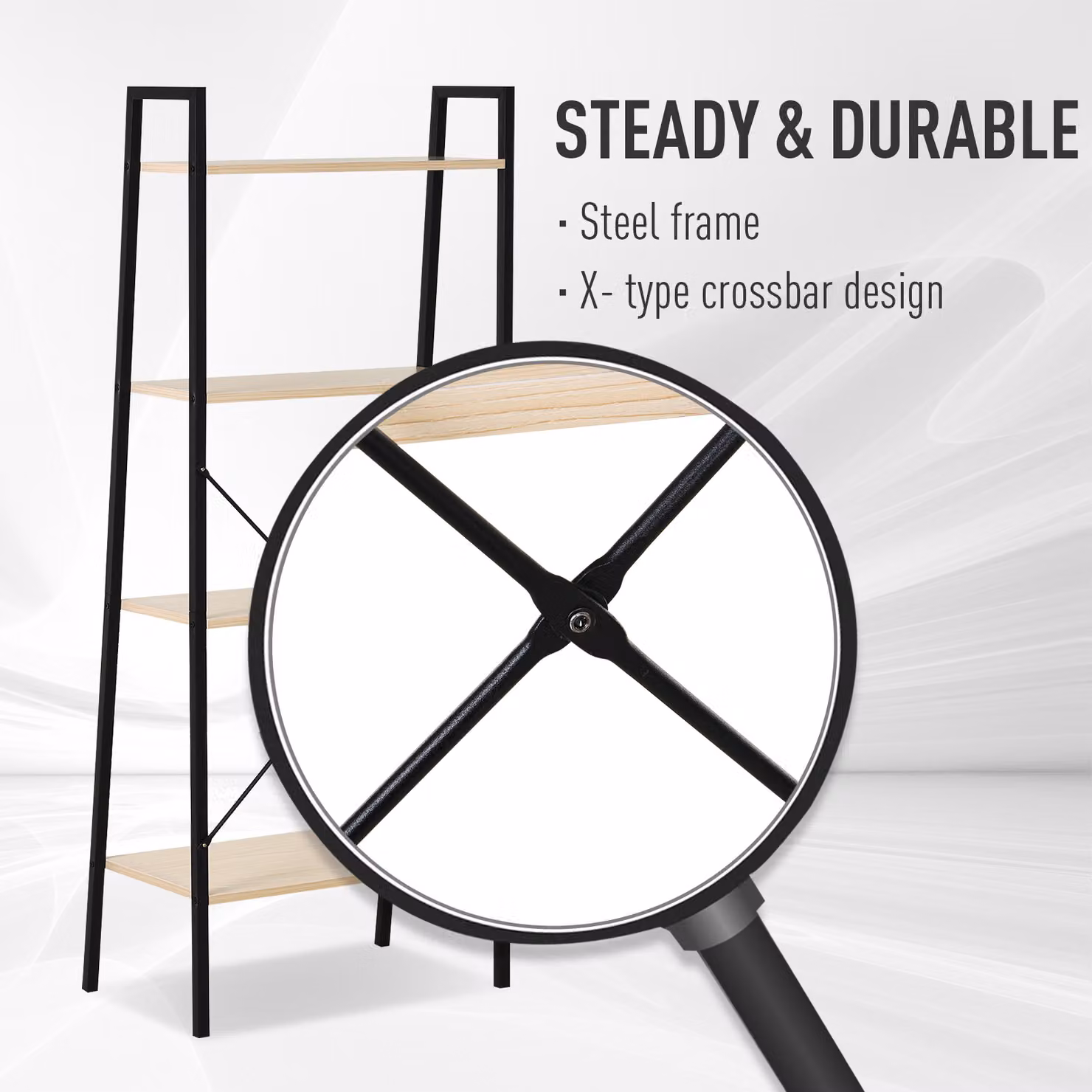 HOMCOM 4-Tier Vintage Ladder Shelf Bookcase and Wood Storage Rack in Black and Natural – 4
