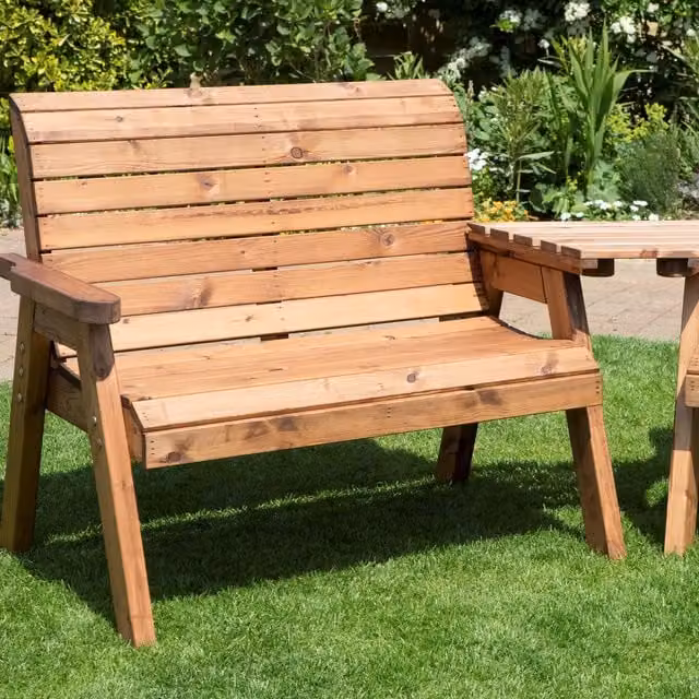 Samuel Alexander Hand Made 3 Seater Chunky Rustic Wooden Garden Furniture Set with Angled Tray, Brown
