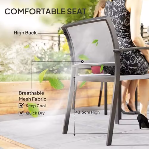 Outsunny 5 Piece Garden Dining Set with 4 Chairs and Square Table in Grey – 4