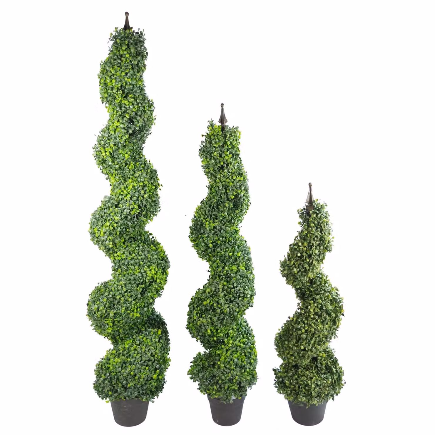 Leaf Pair of 2 Artificial Boxwood Topiary Spiral Tower Trees in Green, Height: 120 cm – 5