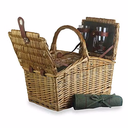 Red Hamper Picnic Basket in Green and Brown
