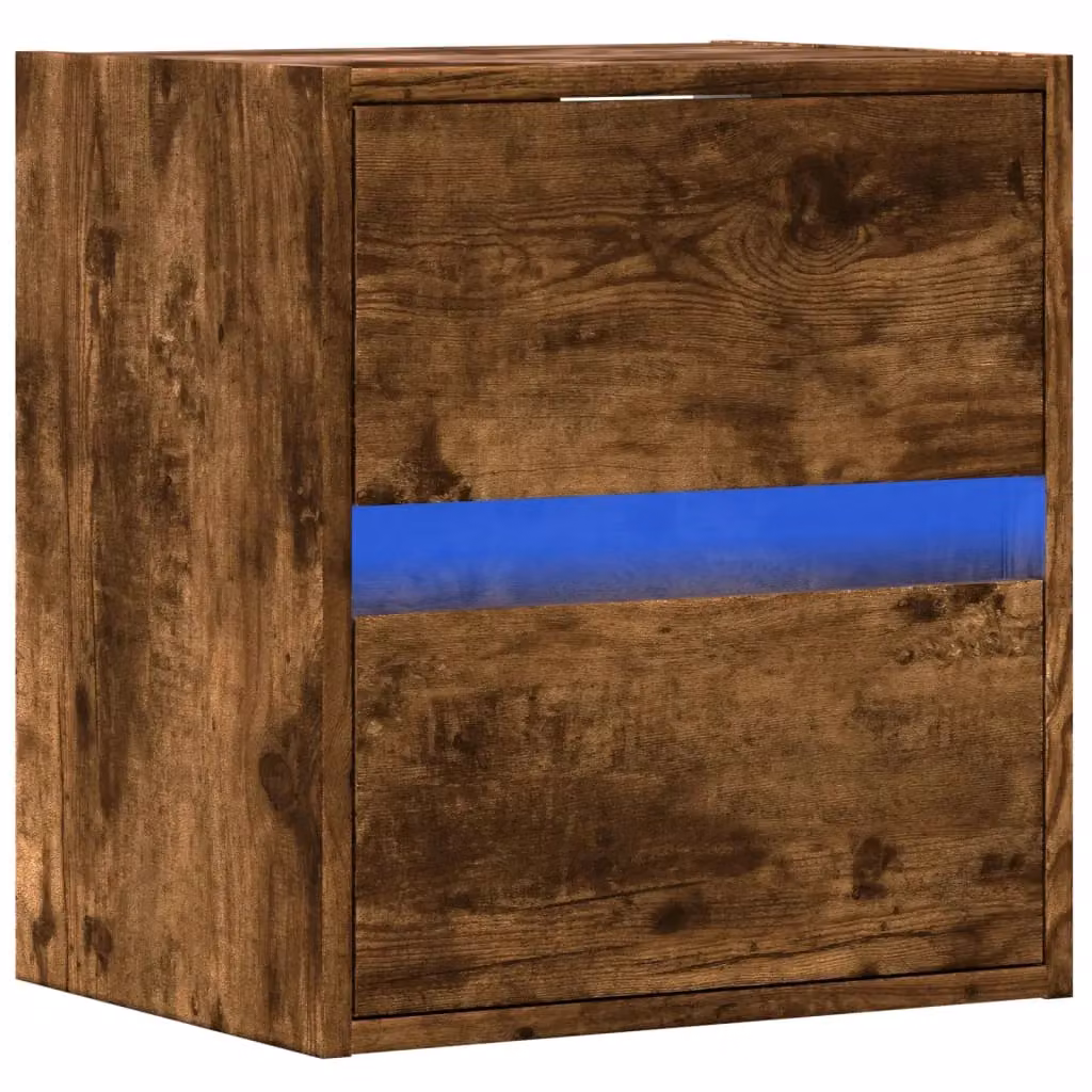 Berkfield Home Wall-mounted Bedside Cabinet with Integrated LED Lights in Smoked Oak Brown – 4