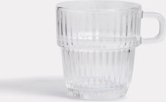 M&S Transparent Striped Ribbed Glass Cappuccino Cup