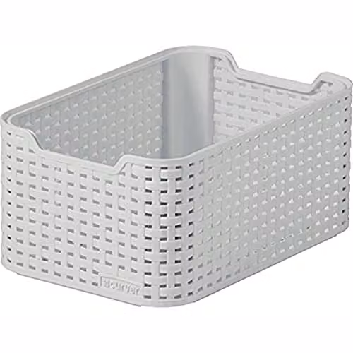 Curver Style Rattan Effect Small Rectangular Storage Basket, Light Grey, 6 Litres, W: 19.0 cm, D: 13.0 cm, H: 6.0 cm – 1