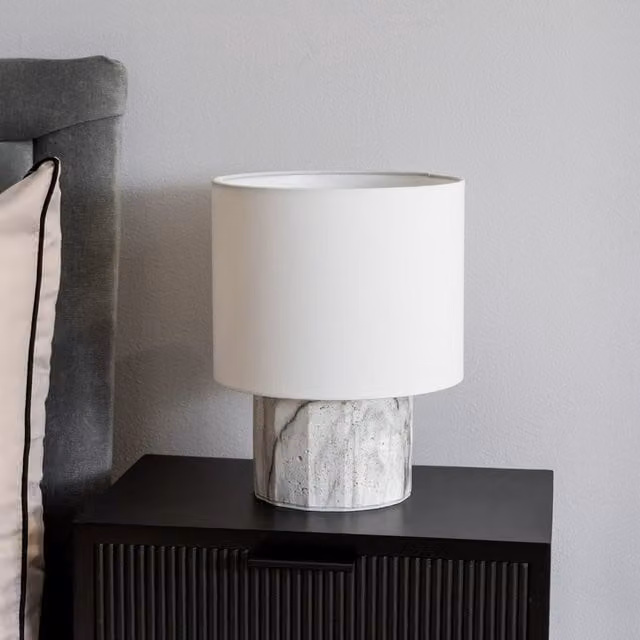 Melanie White Marble Effect Table Lamp with Natural Linen Shade