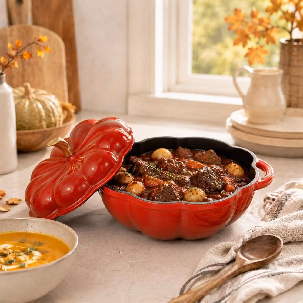 PAWNORA Enamelled Cast Iron Casserole Pot with Lid in Red – 3