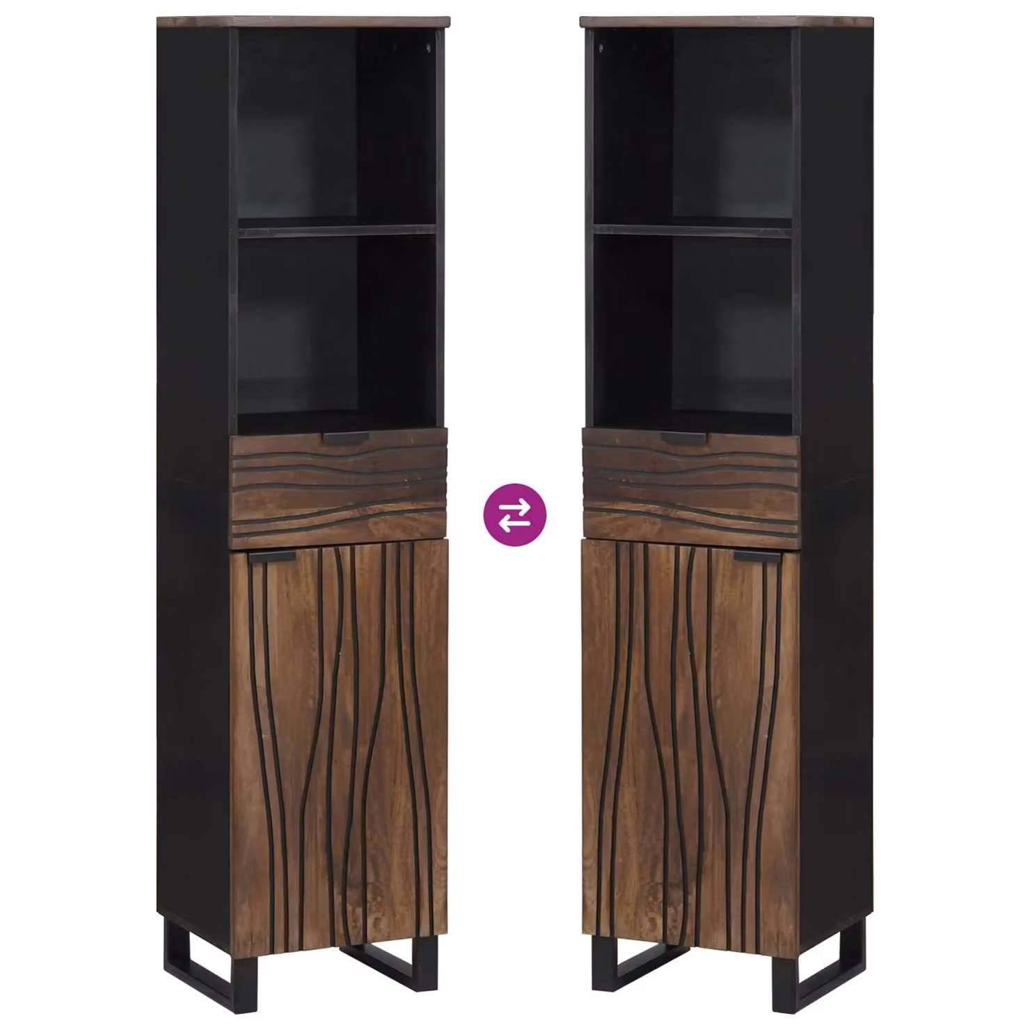 Berkfield Home Striped Bathroom Storage Unit in Brown with Drawer and Shelves, W/D/H: 38 x 33 x 160 cm – 4