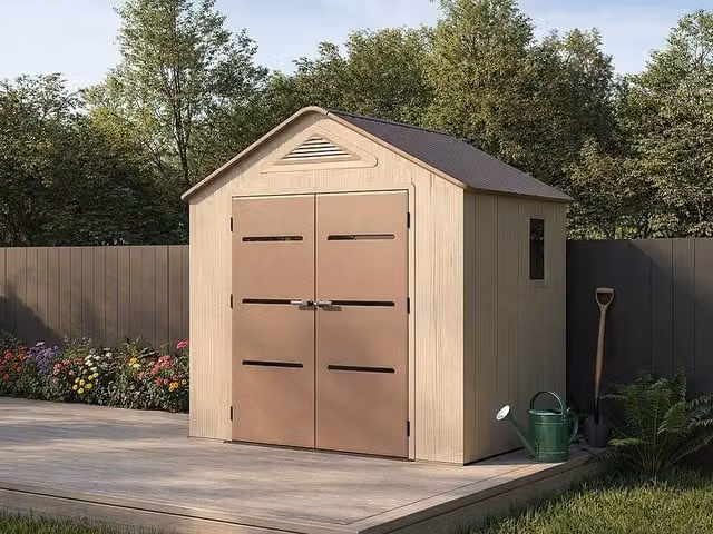 Vente-unique Beige and Brown Resin Garden Shed with Floor and 22 mm Thickness, 4.5 m² – 1
