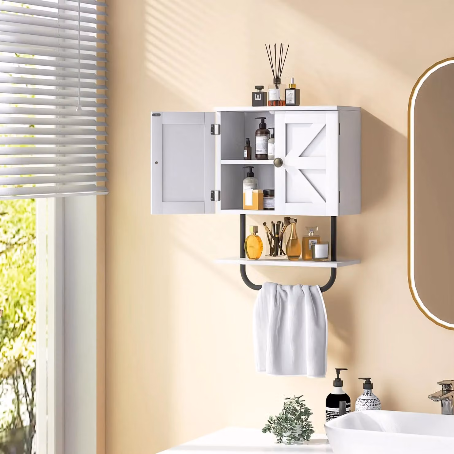 Gymax White Wall-Mounted Bathroom Medicine Cabinet with Mirror and Internal Shelves – 3