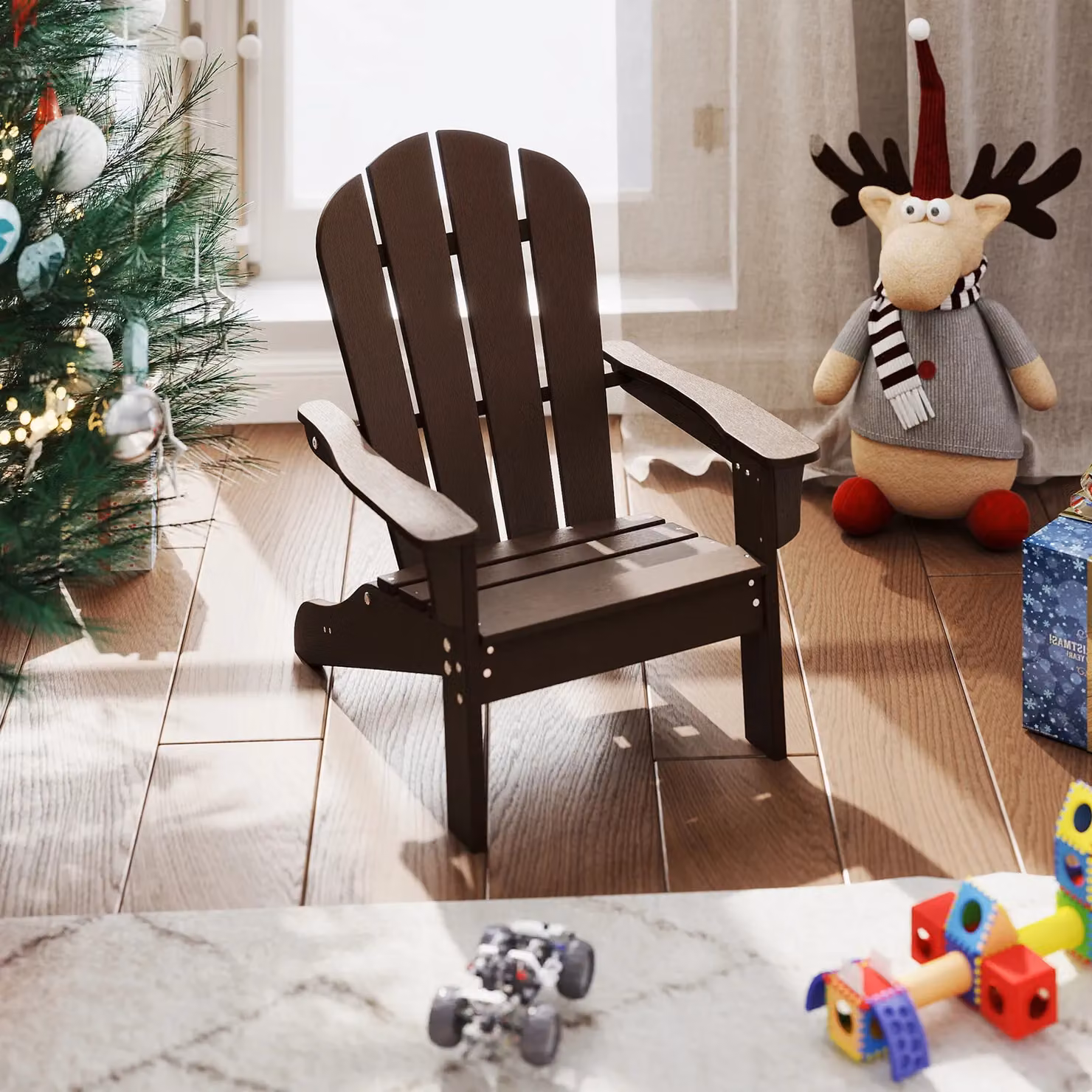 Gymax Brown All-Weather HDPE Toddler Adirondack Lawn Chair for Children aged 3-8 Years – 7