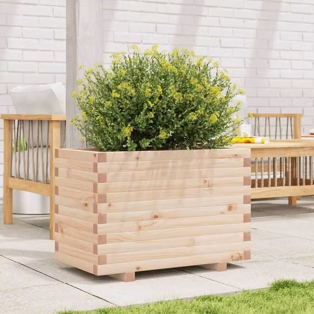 Berkfield Home Decorative Garden Planter in Sand Wood, W/D/H: 70 x 40 x 49.5 cm – 1