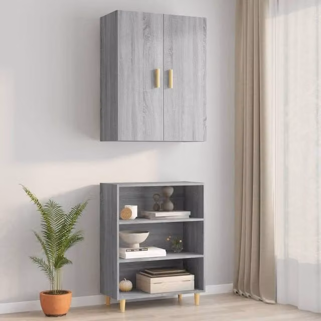 Berkfield Home Hanging Wall Cabinet in Grey Sonoma, W: 69.5 cm, D: 34 cm, H: 90 cm
